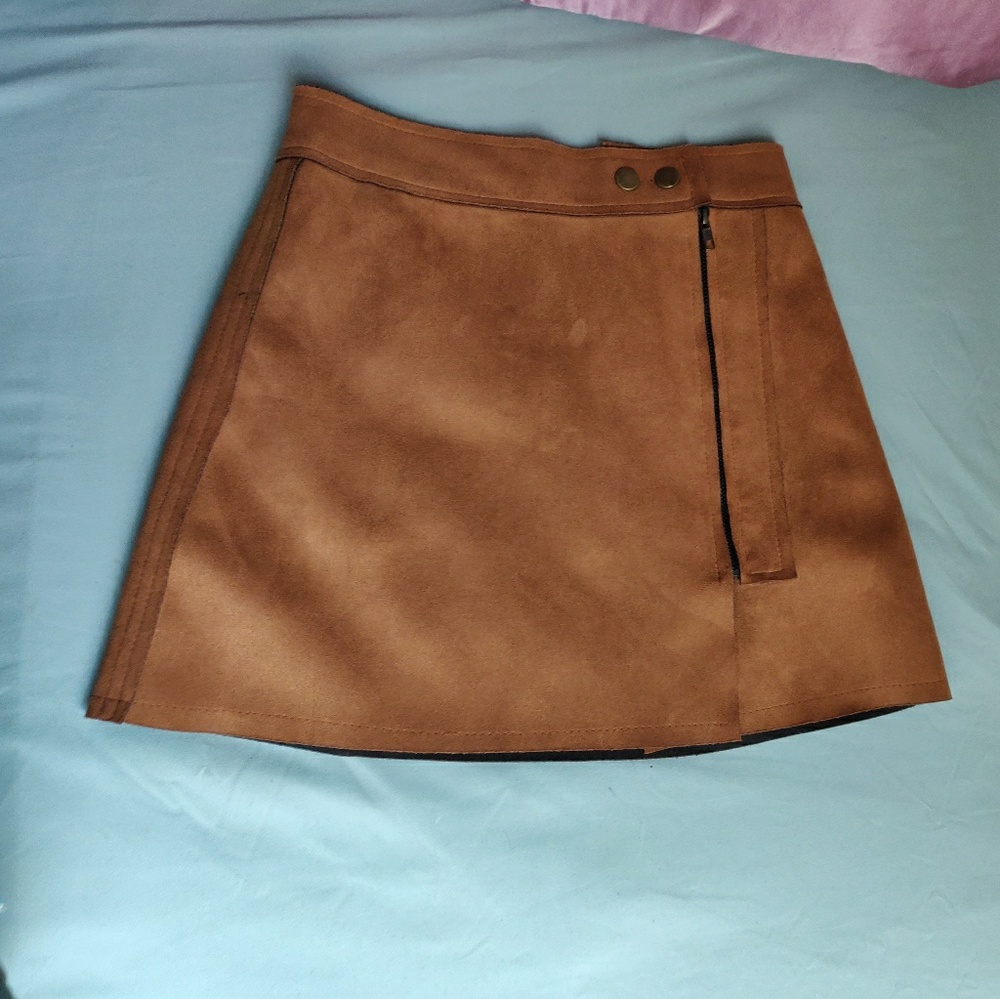 Brown Faux Suede Mini Skirt